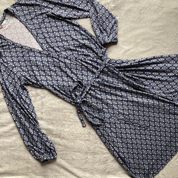 Boden Dresses & Skirts - Boden Elodie Wrap Tie Waist Jersey Dress Heritage Blue Brocade Paisley 12L Long